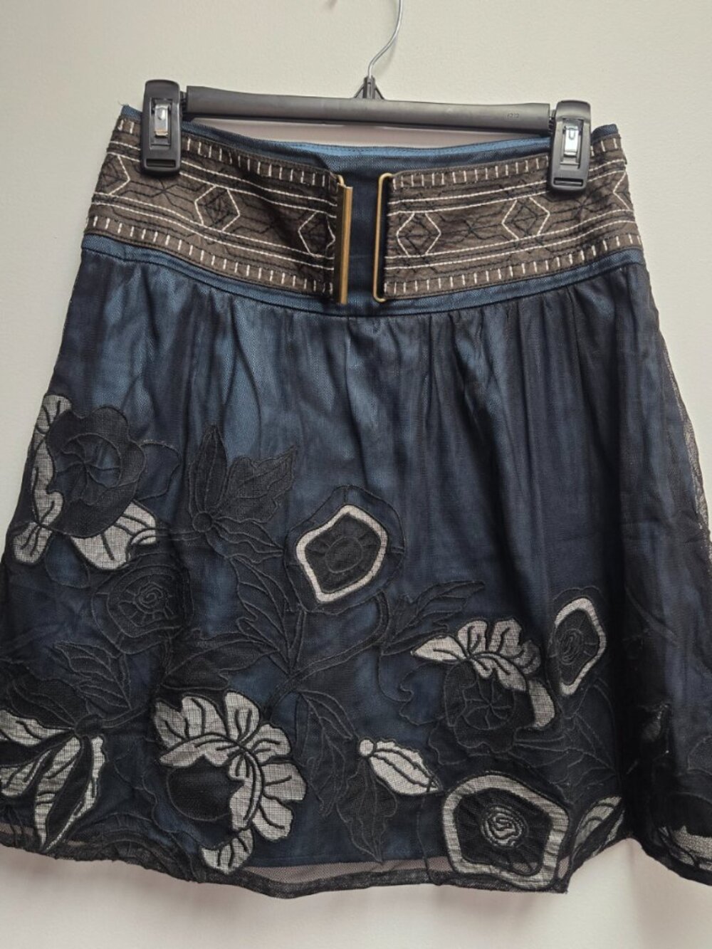 Sweet By Miss Me Boho Mini Skirt M Green Floral Fairycore Whimsigoth Lined Y2K